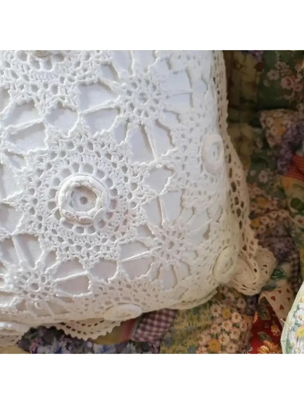 Beautiful Handmade White Crocheted Pillow